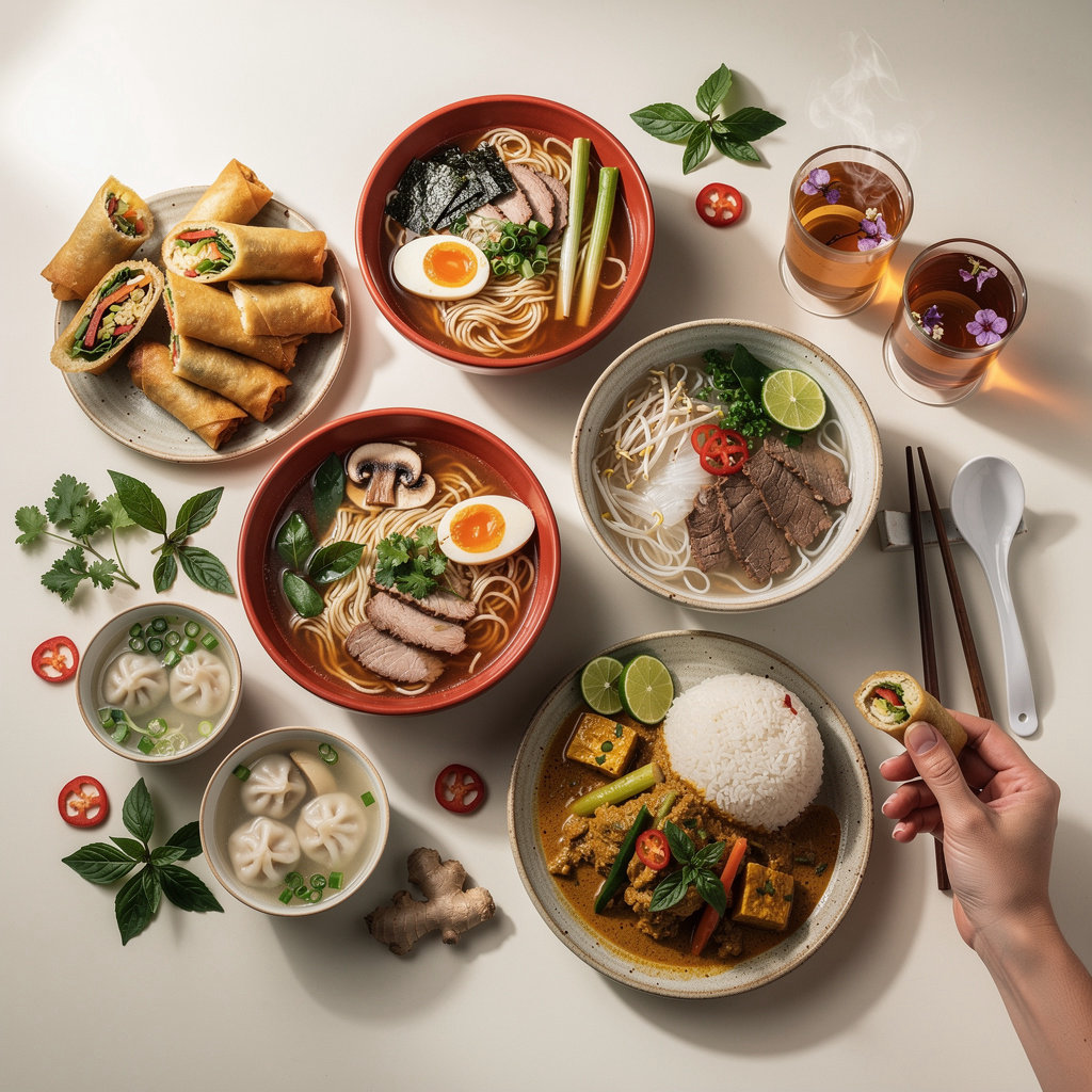 Indochina authentic Asian street food menu - ramen, pho, Vietnamese rolls and traditional dishes in Manizales